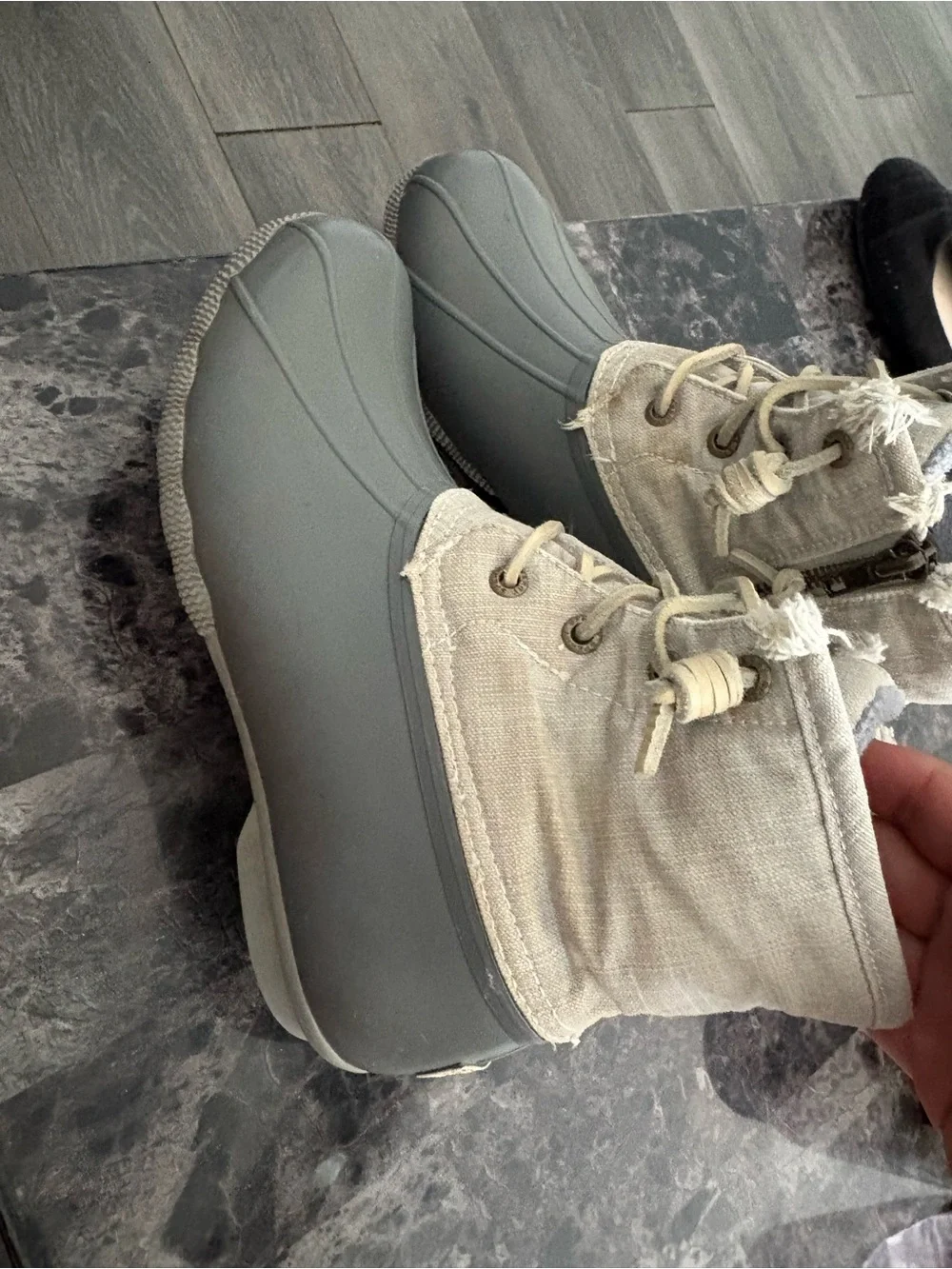 Sperry Saltwater Duck Boots Grey Canvas Size 7
